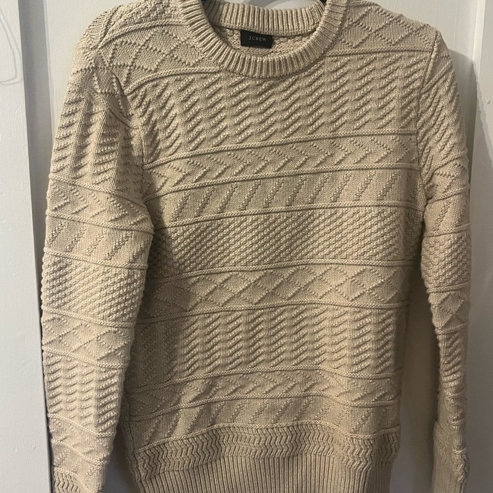 J. Crew Cream Crewneck Sweater with Complex Knit Pattern